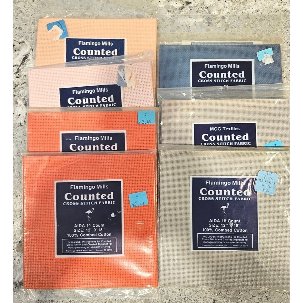 Flamingo Mills Aida 14 Count (4) & 18 Count (3) Cross Stitch Fabric Lot of 7